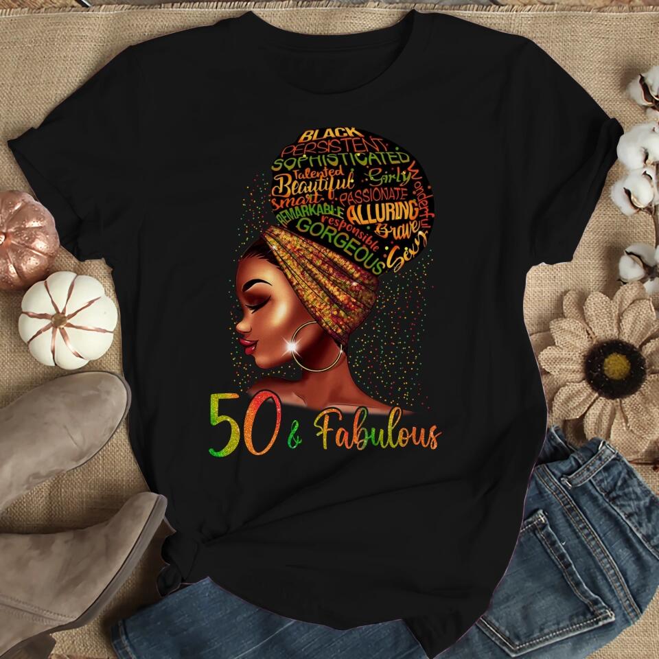 Black Women 50 & Fabulous with Characteristics - Black History Month Gift - T-shirt - Unisex Tee - 50th Birthday Gift - 50 Years Old Birthday Idea - Birthday Gift for Mom Auntie Bestie Beloved - 303ICNNPTS284 - Image 5