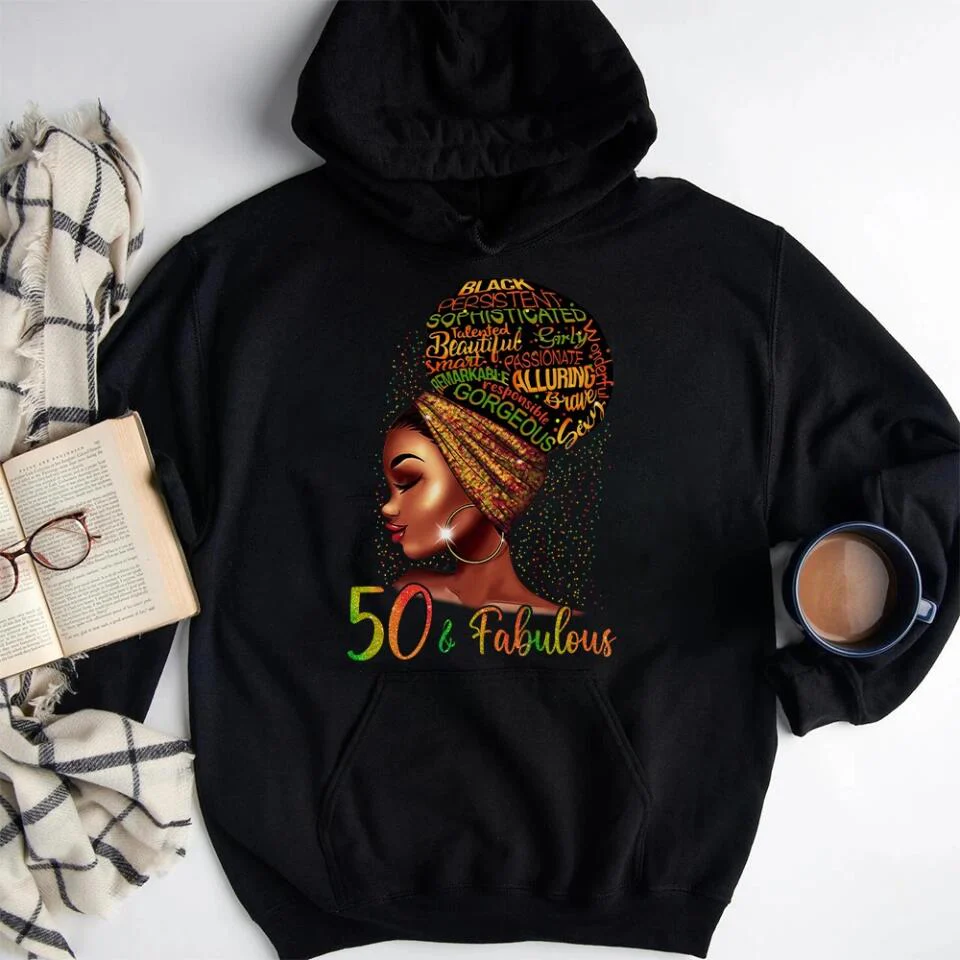 Black Women 50 & Fabulous with Characteristics - Black History Month Gift - T-shirt - Unisex Tee - 50th Birthday Gift - 50 Years Old Birthday Idea - Birthday Gift for Mom Auntie Bestie Beloved - 303ICNNPTS284 - Image 9
