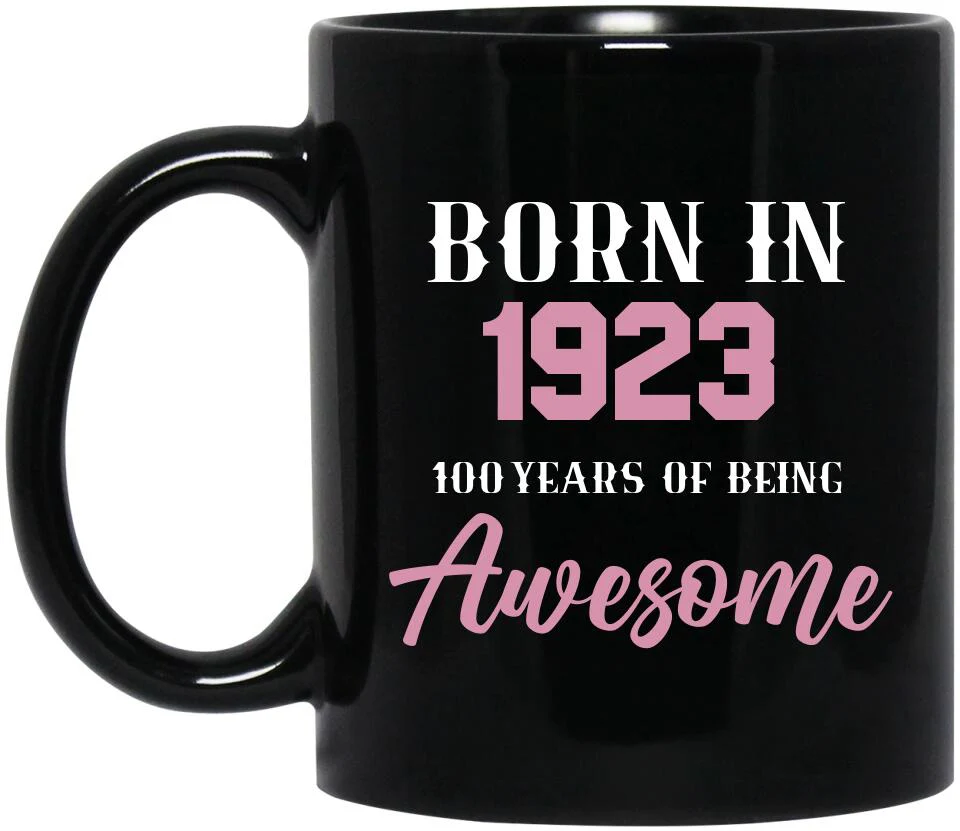 Born in 1923 100 Years of Being Awesome - Personalized Ceramic Mugs - 100th Birthday Gift for Grandparents - Image 3