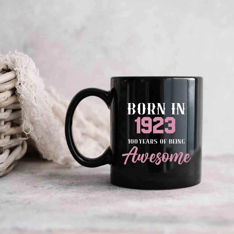 Born in 1923 100 Years of Being Awesome - Personalized Ceramic Mugs - 100th Birthday Gift for Grandparents - Image 4