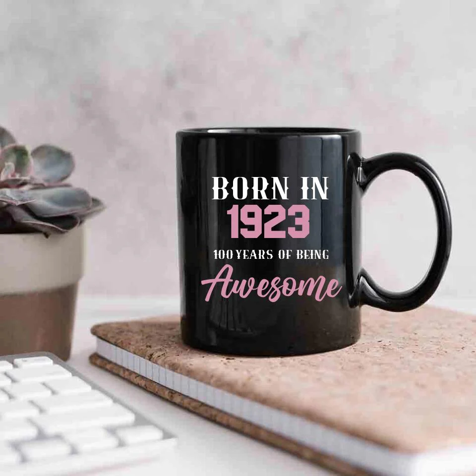 Born in 1923 100 Years of Being Awesome - Personalized Ceramic Mugs - 100th Birthday Gift for Grandparents - Image 5