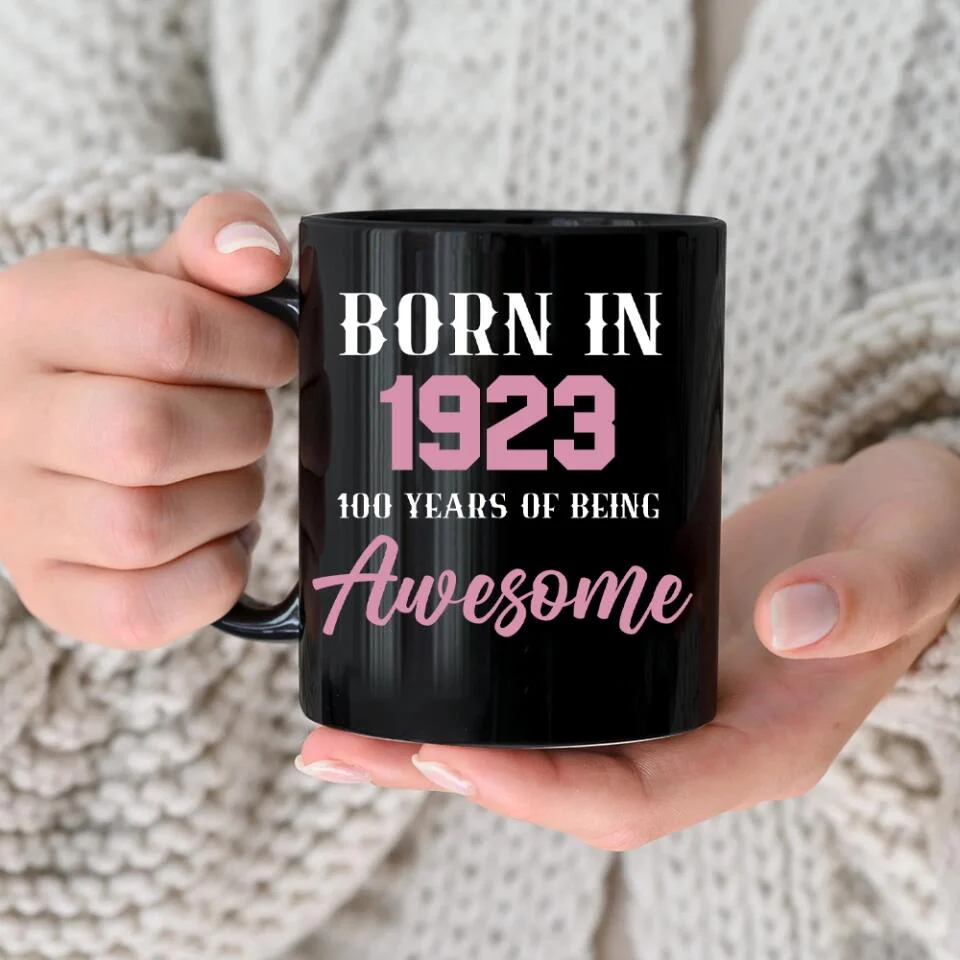 Born in 1923 100 Years of Being Awesome - Personalized Ceramic Mugs - 100th Birthday Gift for Grandparents - Image 6