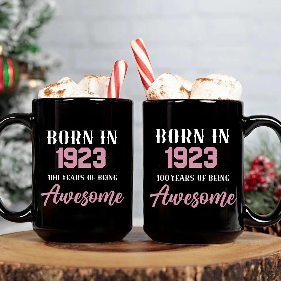 Born in 1923 100 Years of Being Awesome - Personalized Ceramic Mugs - 100th Birthday Gift for Grandparents - Image 7