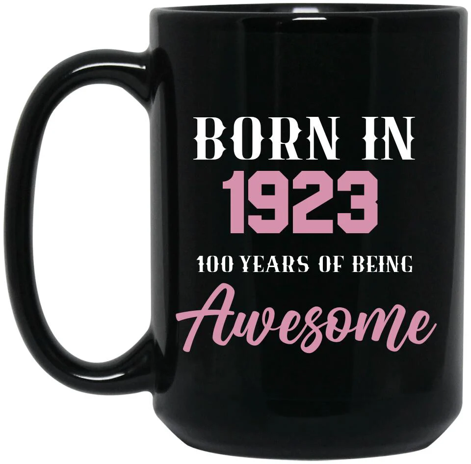 Born in 1923 100 Years of Being Awesome - Personalized Ceramic Mugs - 100th Birthday Gift for Grandparents - Image 8