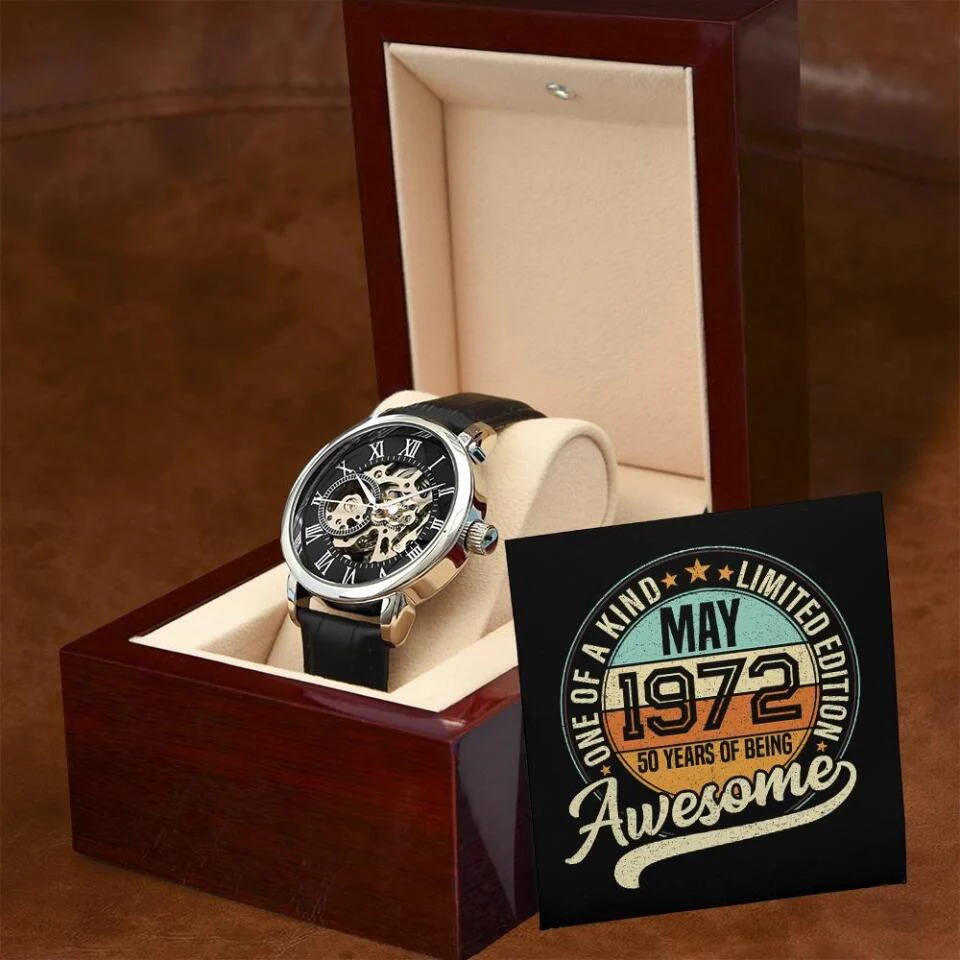 Born In MAY 1972 50 Years Of Being Awesome Personalized Men Watch - Image 2