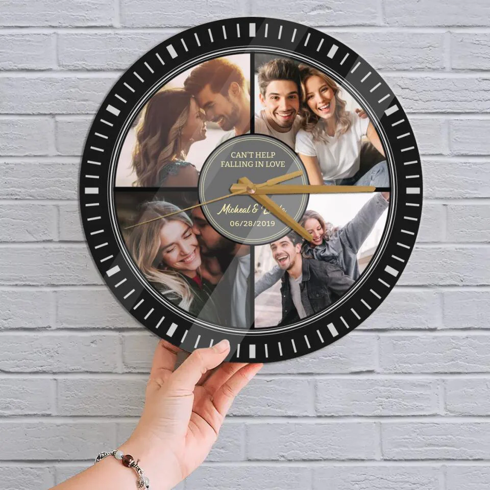 Couple Wooden Sign Can't Help Falling In Love - Custom Vinyl Record Wall Clock - Best Anniversary Gift for Couple - Image 3