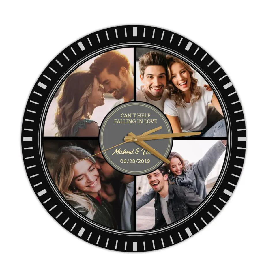 Couple Wooden Sign Can't Help Falling In Love - Custom Vinyl Record Wall Clock - Best Anniversary Gift for Couple - Image 4