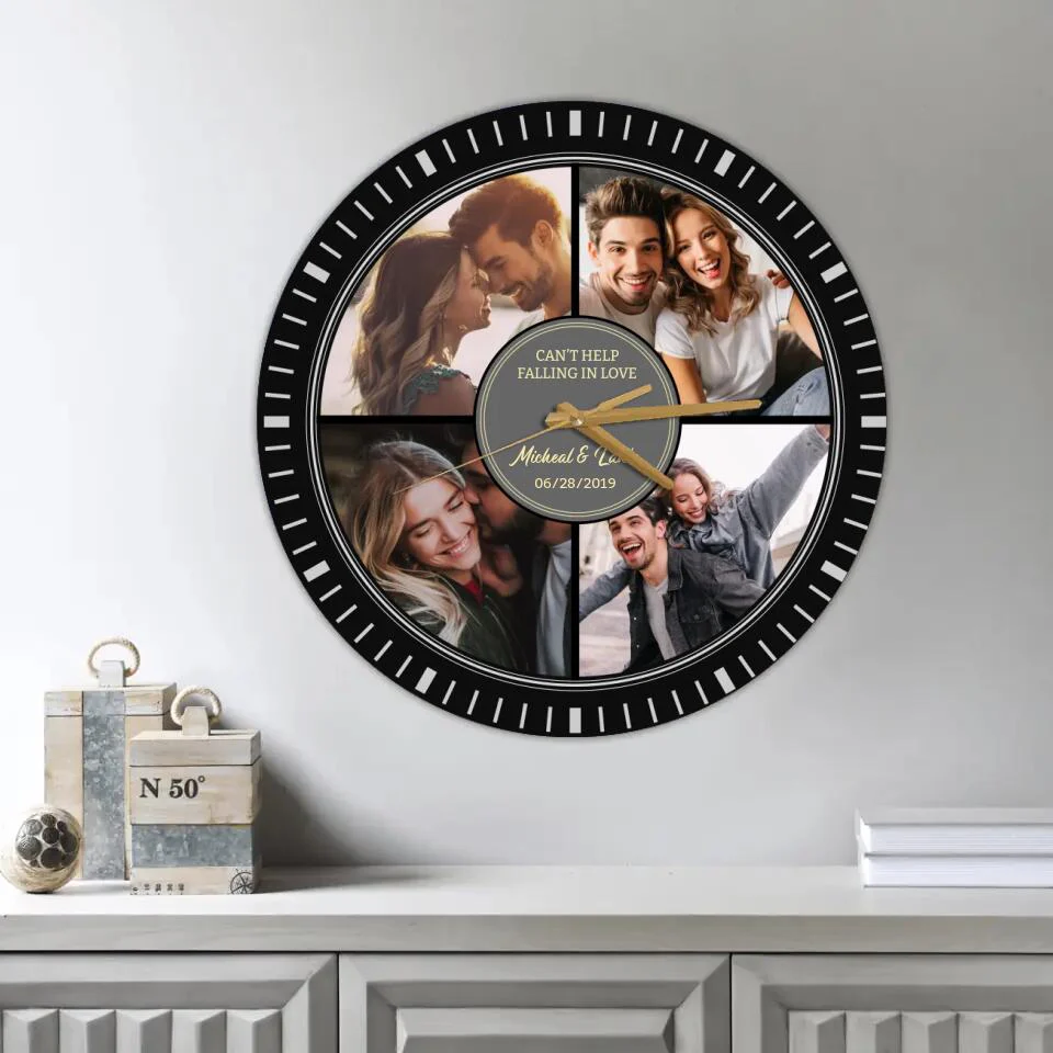 Couple Wooden Sign Can't Help Falling In Love - Custom Vinyl Record Wall Clock - Best Anniversary Gift for Couple - Image 5
