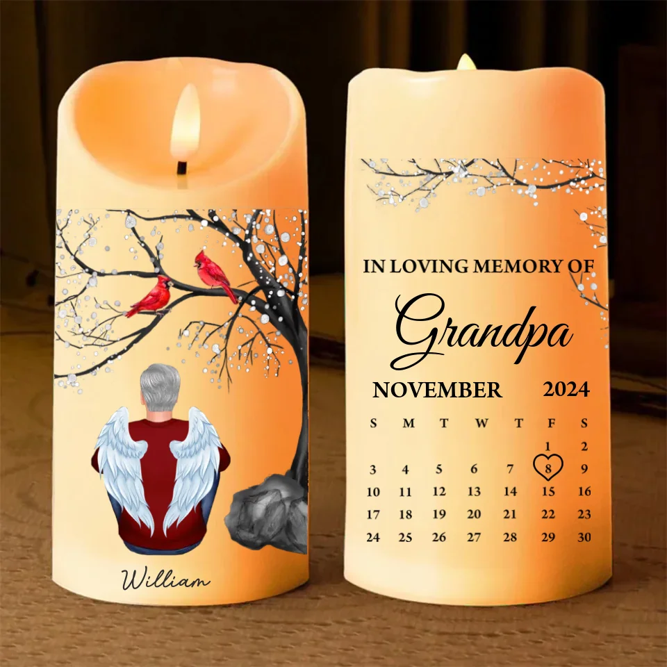 Cardinal Memorial Led Candle - Personalized Calendar - Custom Figure - Sympathy Gift for Loss of Loved Ones - Image 2