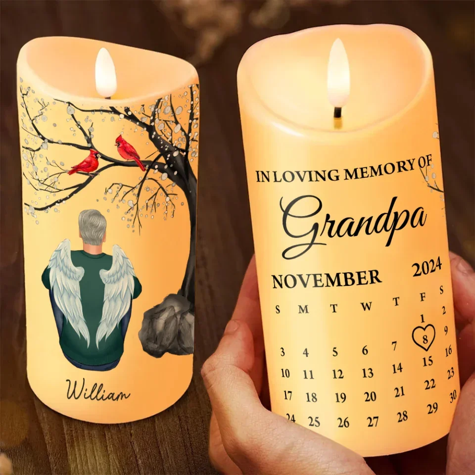 Cardinal Memorial Led Candle - Personalized Calendar - Custom Figure - Sympathy Gift for Loss of Loved Ones - Image 3
