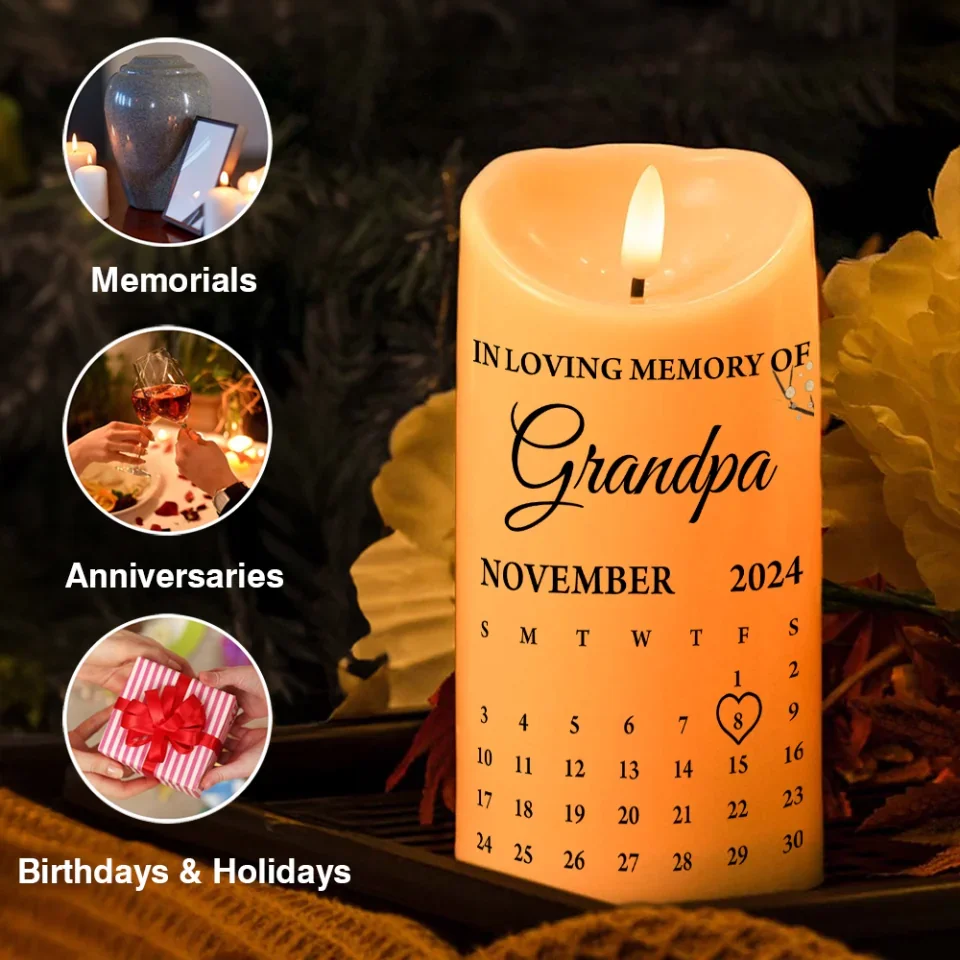 Cardinal Memorial Led Candle - Personalized Calendar - Custom Figure - Sympathy Gift for Loss of Loved Ones - Image 4