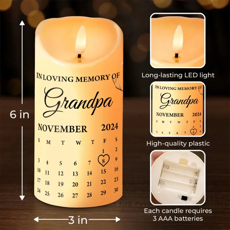 Cardinal Memorial Led Candle - Personalized Calendar - Custom Figure - Sympathy Gift for Loss of Loved Ones - Image 5