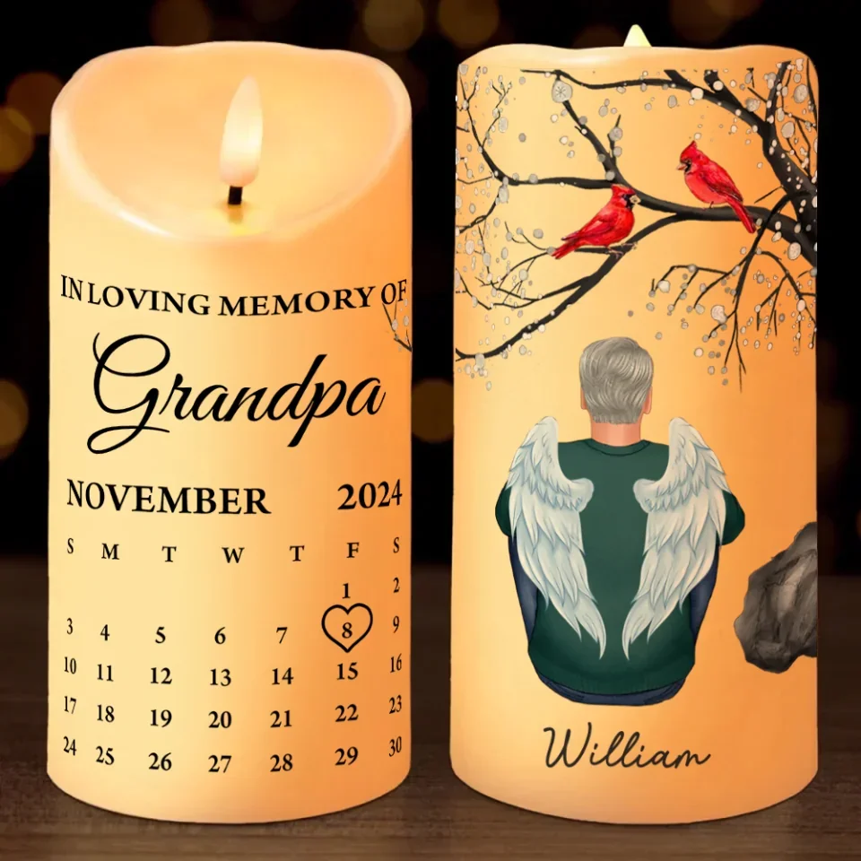 Cardinal Memorial Led Candle - Personalized Calendar - Custom Figure - Sympathy Gift for Loss of Loved Ones - Image 9