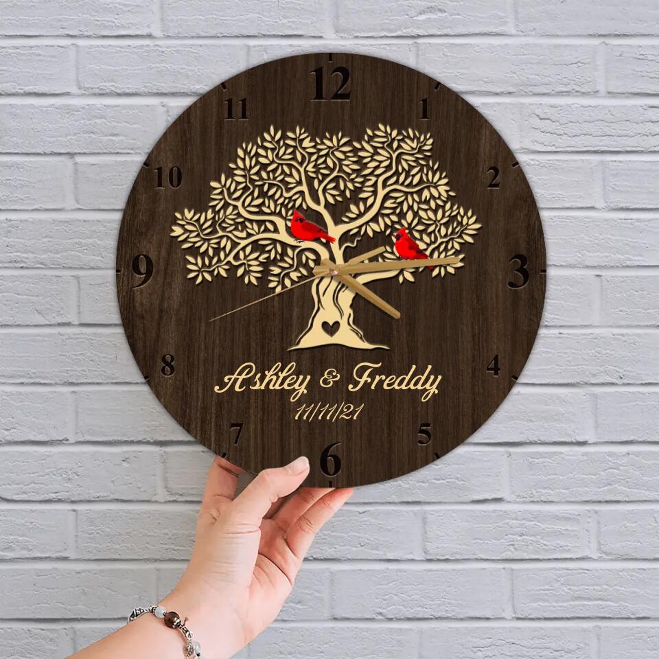 Cardinals On The Tree - Personalized Wooden Wall Clock - Anniversary Gift For Parents/ For Mom, For Her - 210IHNBNWC708 - Image 5