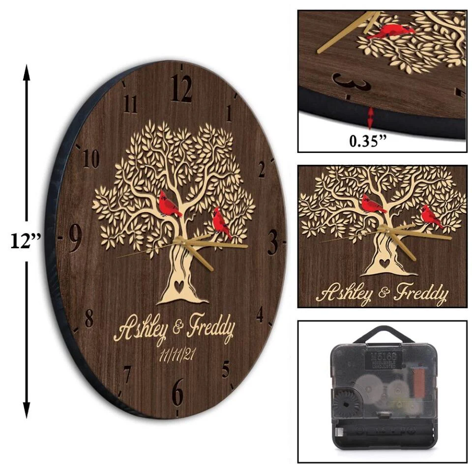 Cardinals On The Tree - Personalized Wooden Wall Clock - Anniversary Gift For Parents/ For Mom, For Her - 210IHNBNWC708 - Image 7