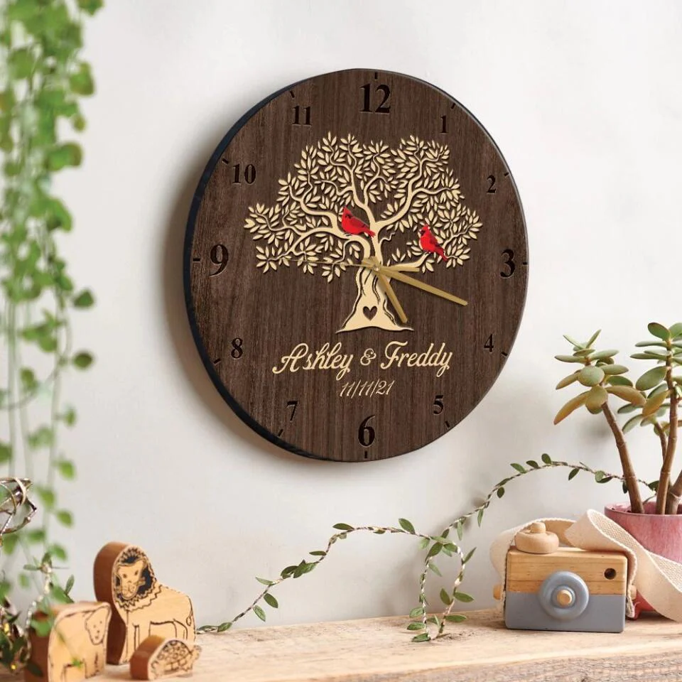 Cardinals On The Tree - Personalized Wooden Wall Clock - Anniversary Gift For Parents/ For Mom, For Her - 210IHNBNWC708 - Image 8