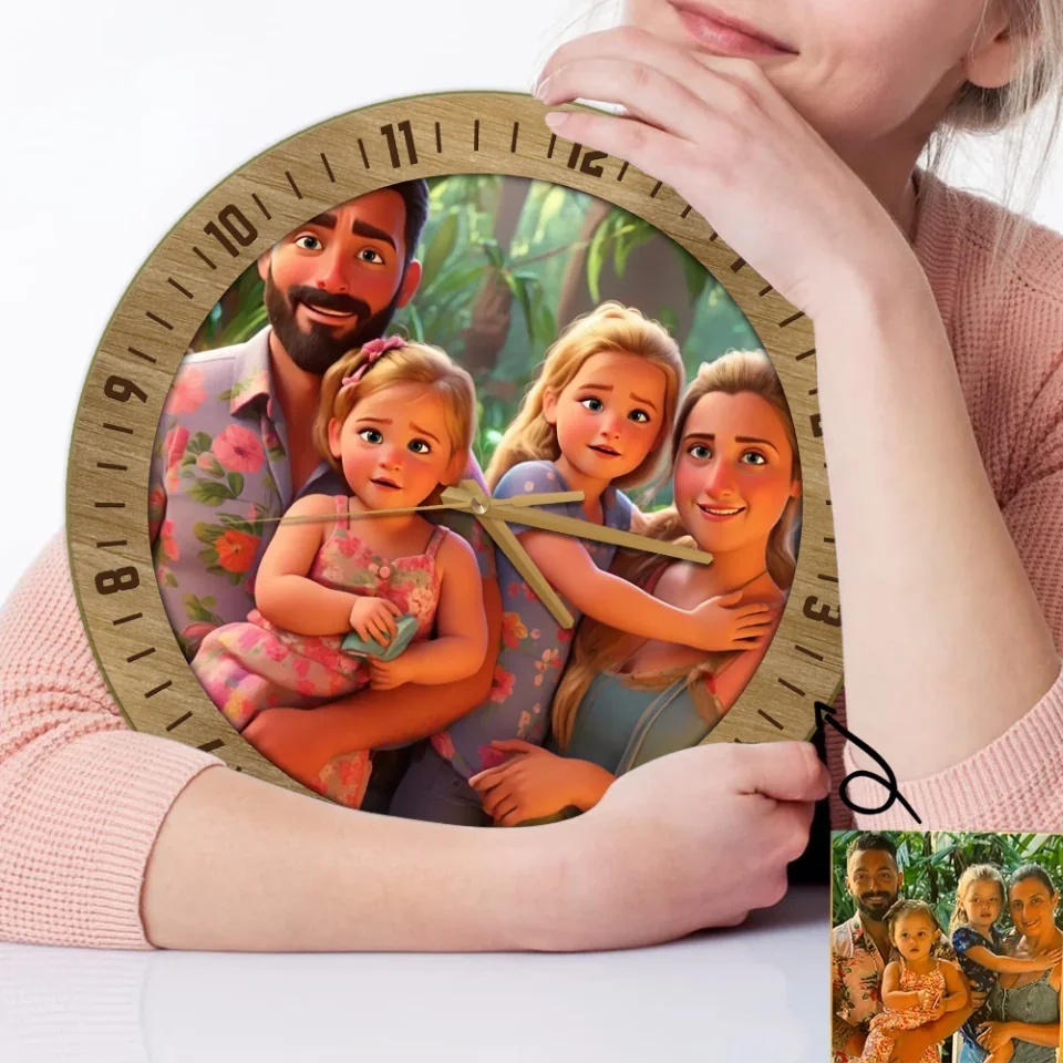 Couple Wooden Sign Cartoon Personalized Wall Clock - Gifts For Couple Family Christmas - Image 6