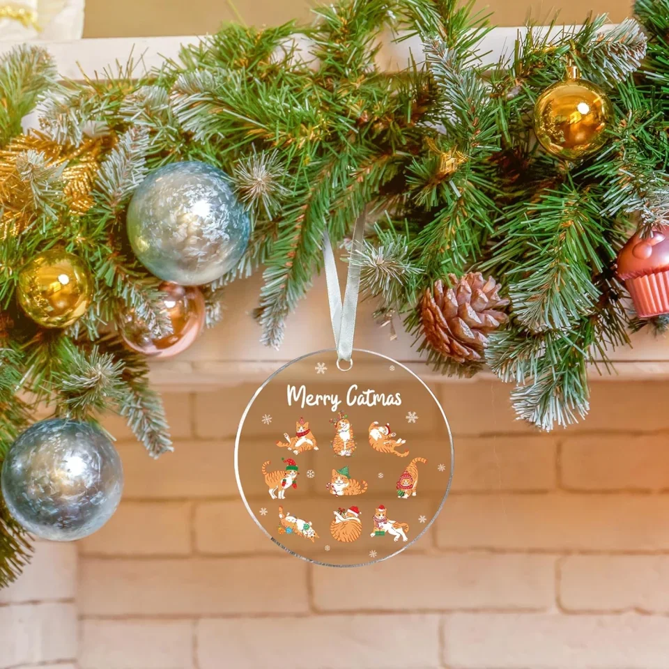 Cat Christmas Acrylic Ornament - Gifts for Cat Lovers for Women - Orange Tabby Cat Ornament - Xmas Hanging Decor - Image 3