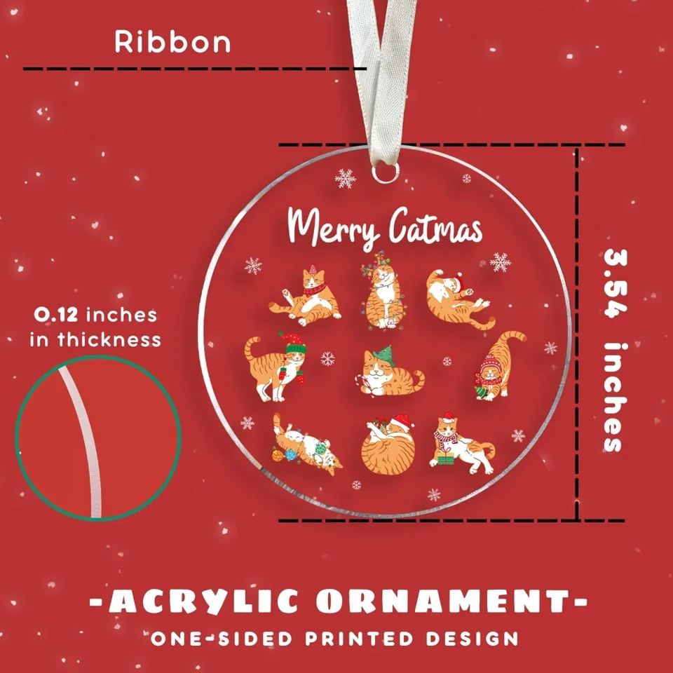 Cat Christmas Acrylic Ornament - Gifts for Cat Lovers for Women - Orange Tabby Cat Ornament - Xmas Hanging Decor - Image 4