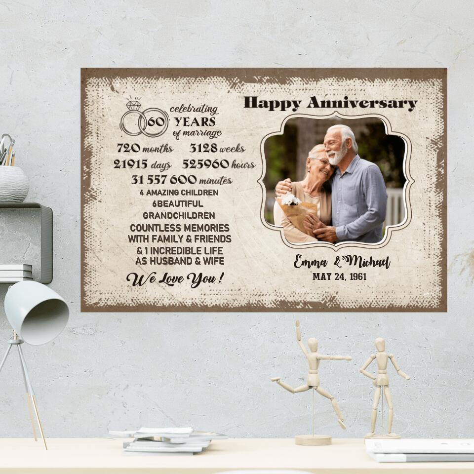 Celebrating 60 Years Of Marriage Custom Canvas Poster 60th Anniversary Gift For Couples - Image 2