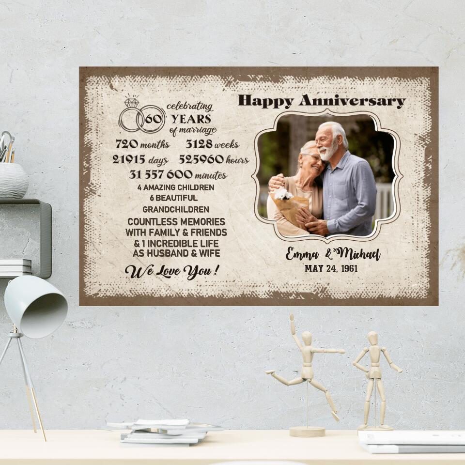 Celebrating 60 Years Of Marriage Custom Canvas Poster 60th Anniversary Gift For Couples - Image 3