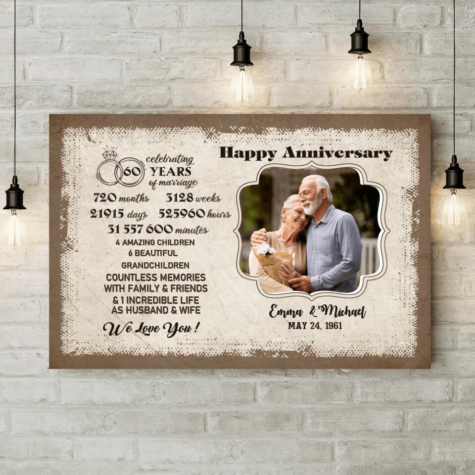 Celebrating 60 Years Of Marriage Custom Canvas Poster 60th Anniversary Gift For Couples - Image 5