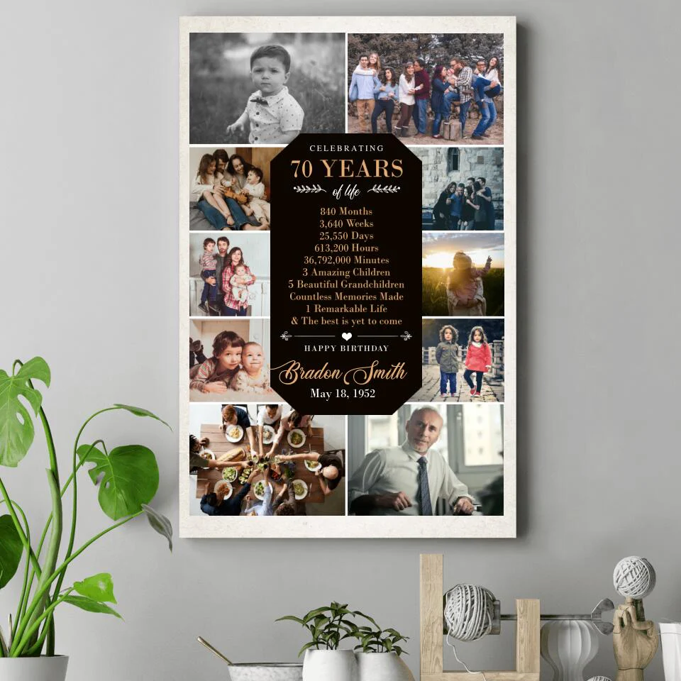 Celebrating 70 Years Of Life Upload Photo Custom Canvas Poster Birthday Gift For Him - Image 6