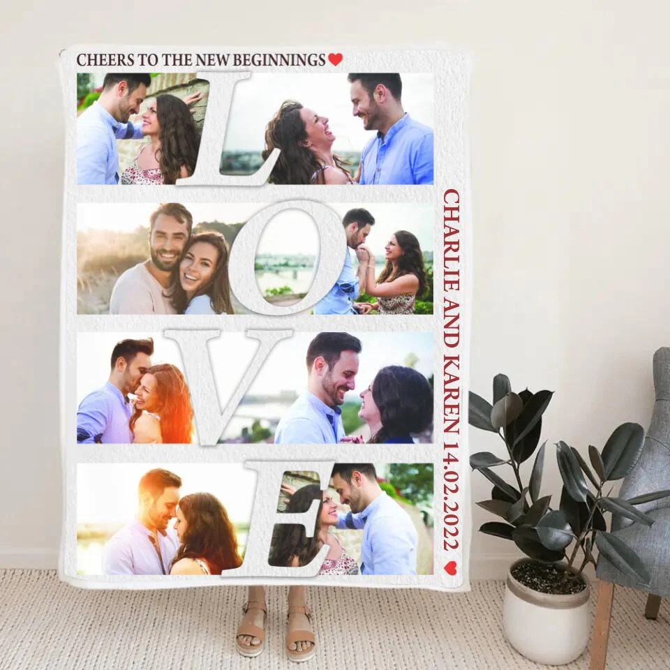 Cheers To The New Beginnings - Personalized Blanket Customizable Photos - Best Gifts For Couple Him Her Parents ON Christmas Anniversary Valentine Birthday -  210IHPUNBL390 - Image 2