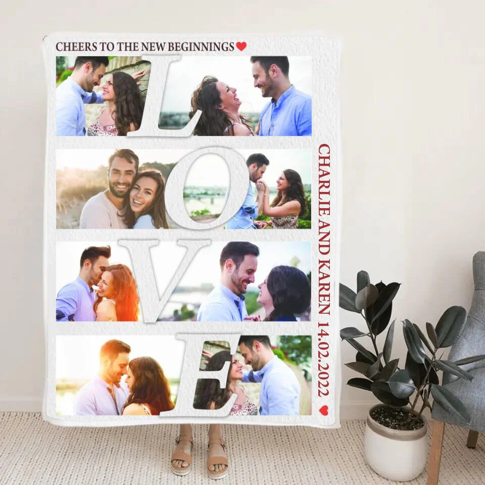 Cheers To The New Beginnings - Personalized Blanket Customizable Photos - Best Gifts For Couple Him Her Parents ON Christmas Anniversary Valentine Birthday -  210IHPUNBL390 - Image 3