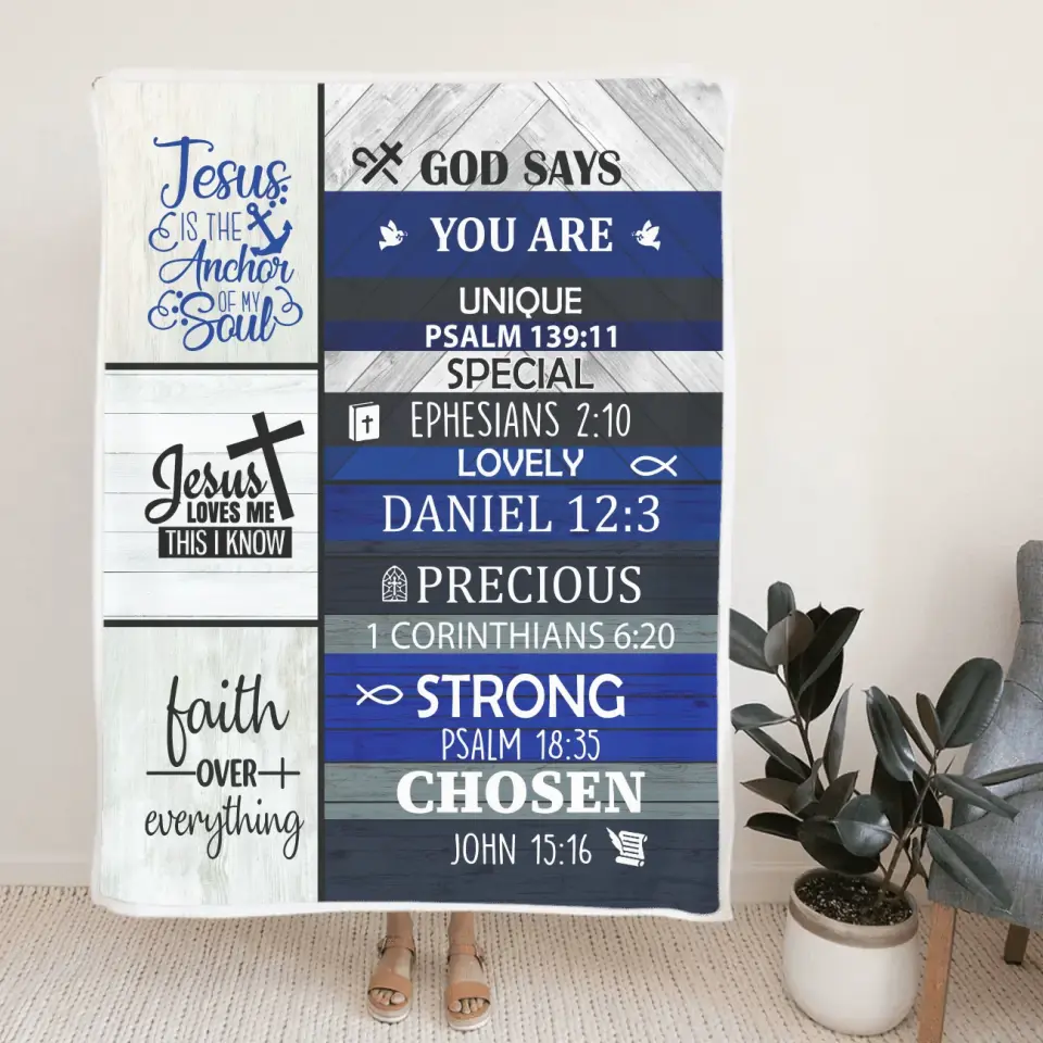 Christian Bible Verses - God Say You Are Unique Special Lovely Strong Chosen - Faith Over Everything - Blanket - Christian Gift for Beloved - Gift for Jesus Lovers - Confirmed in Christ Gifts - 305ICNLNBL597 - Image 4