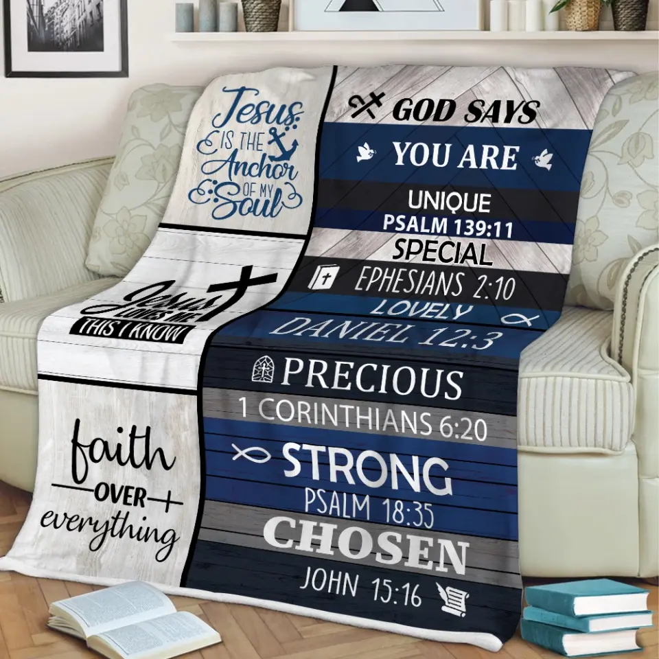Christian Bible Verses - God Say You Are Unique Special Lovely Strong Chosen - Faith Over Everything - Blanket - Christian Gift for Beloved - Gift for Jesus Lovers - Confirmed in Christ Gifts - 305ICNLNBL597 - Image 6
