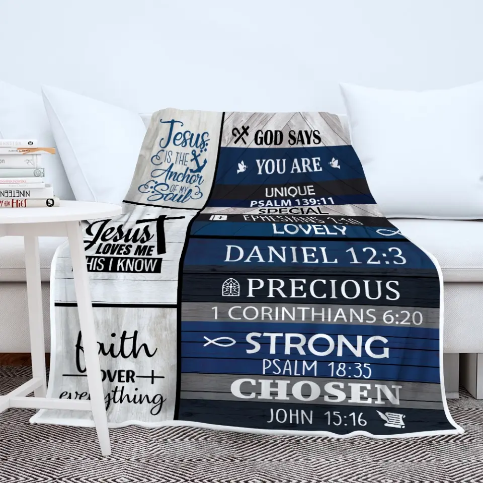 Christian Bible Verses - God Say You Are Unique Special Lovely Strong Chosen - Faith Over Everything - Blanket - Christian Gift for Beloved - Gift for Jesus Lovers - Confirmed in Christ Gifts - 305ICNLNBL597 - Image 7