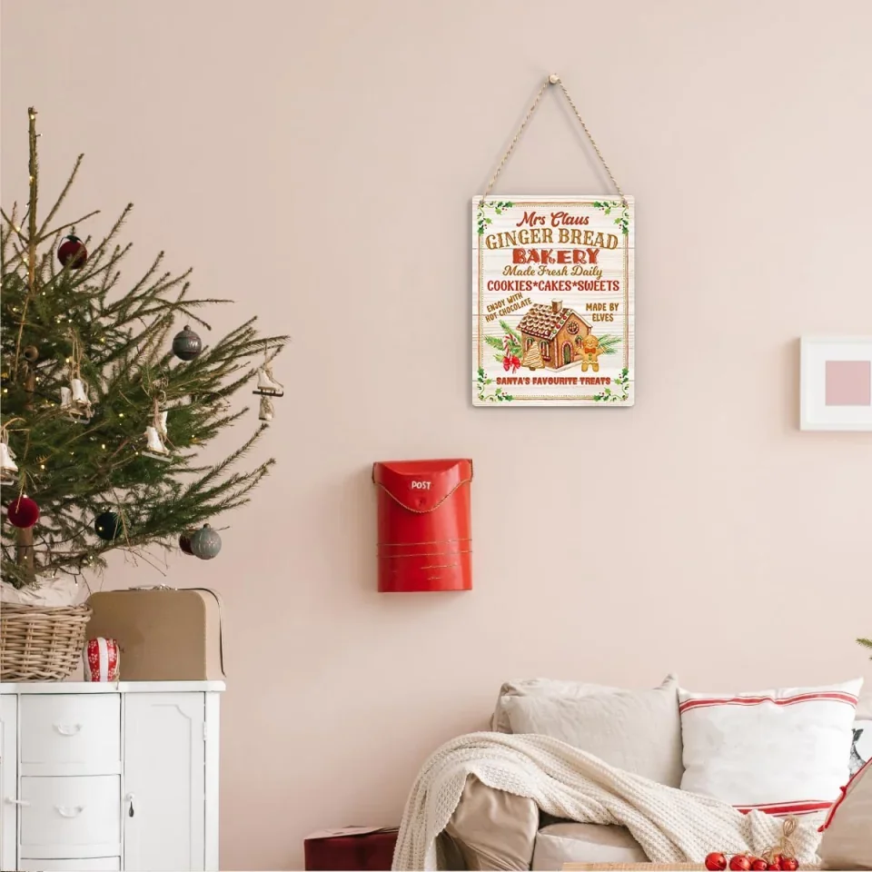 Christmas Gingerbread Bakery Sign - Winter Decoration - Rustic Hanging Plaque - Wall Decor for Farmhouse Home Kitchen - Image 3