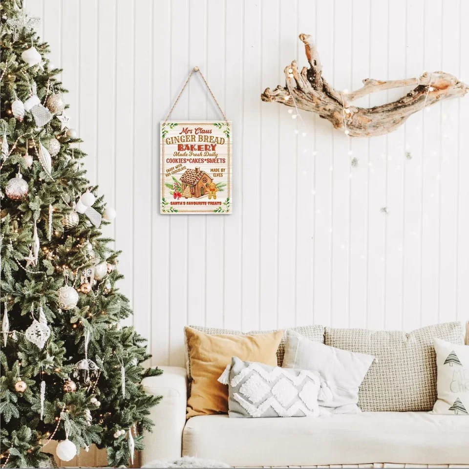 Christmas Gingerbread Bakery Sign - Winter Decoration - Rustic Hanging Plaque - Wall Decor for Farmhouse Home Kitchen - Image 4