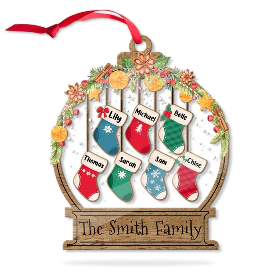 Christmas Laurel Wreath And Socks - Housewarming Gifts - Custom Ornament - Christmas Gift - Image 3