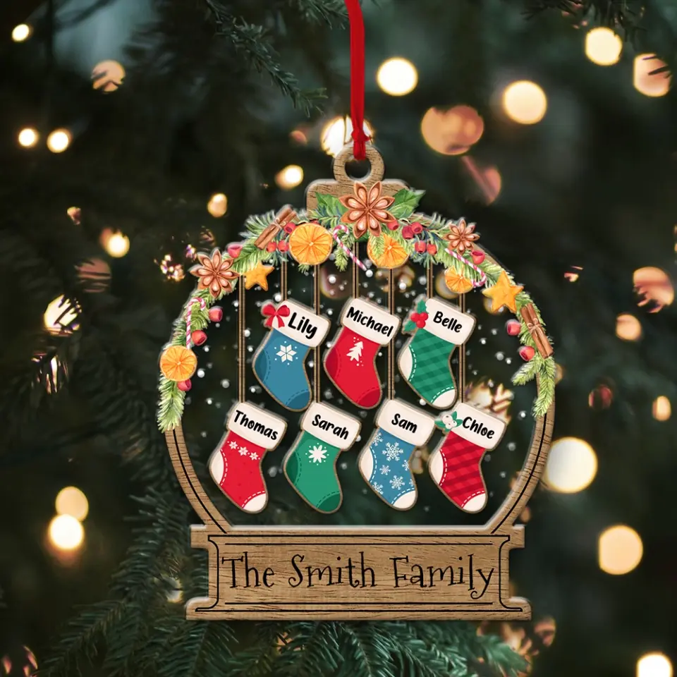 Christmas Laurel Wreath And Socks - Housewarming Gifts - Custom Ornament - Christmas Gift - Image 4