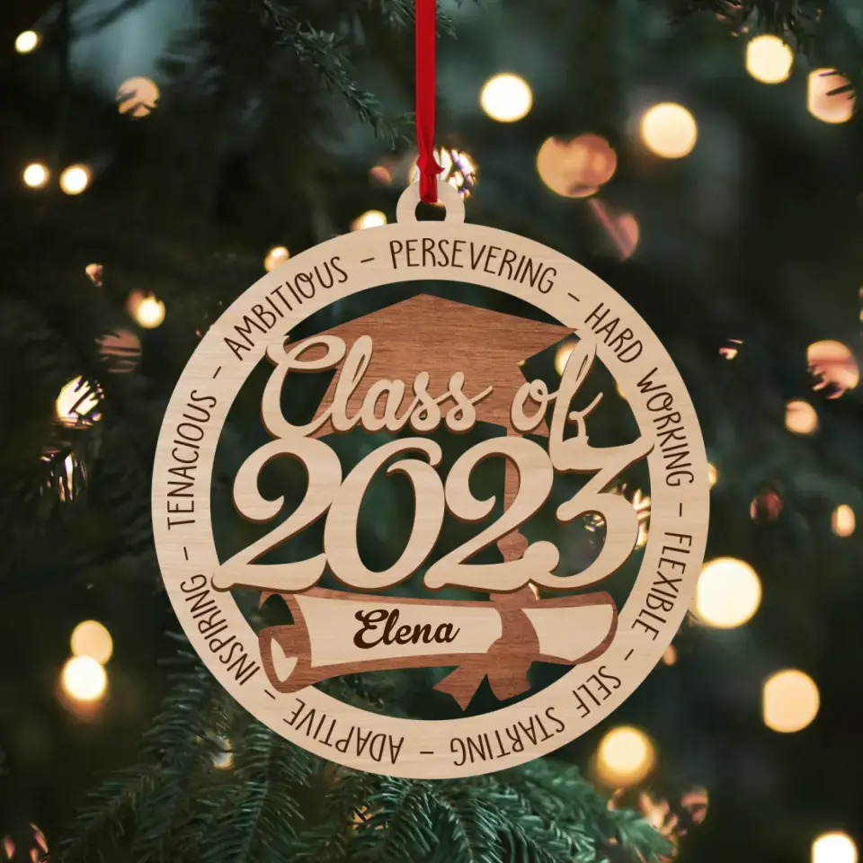 Class Of 2025 Ambitious Persevering Hard Working Flexible - Custom Name Wooden Ornament - Graduation Gifts | 306IHPNPOR627 - Image 2