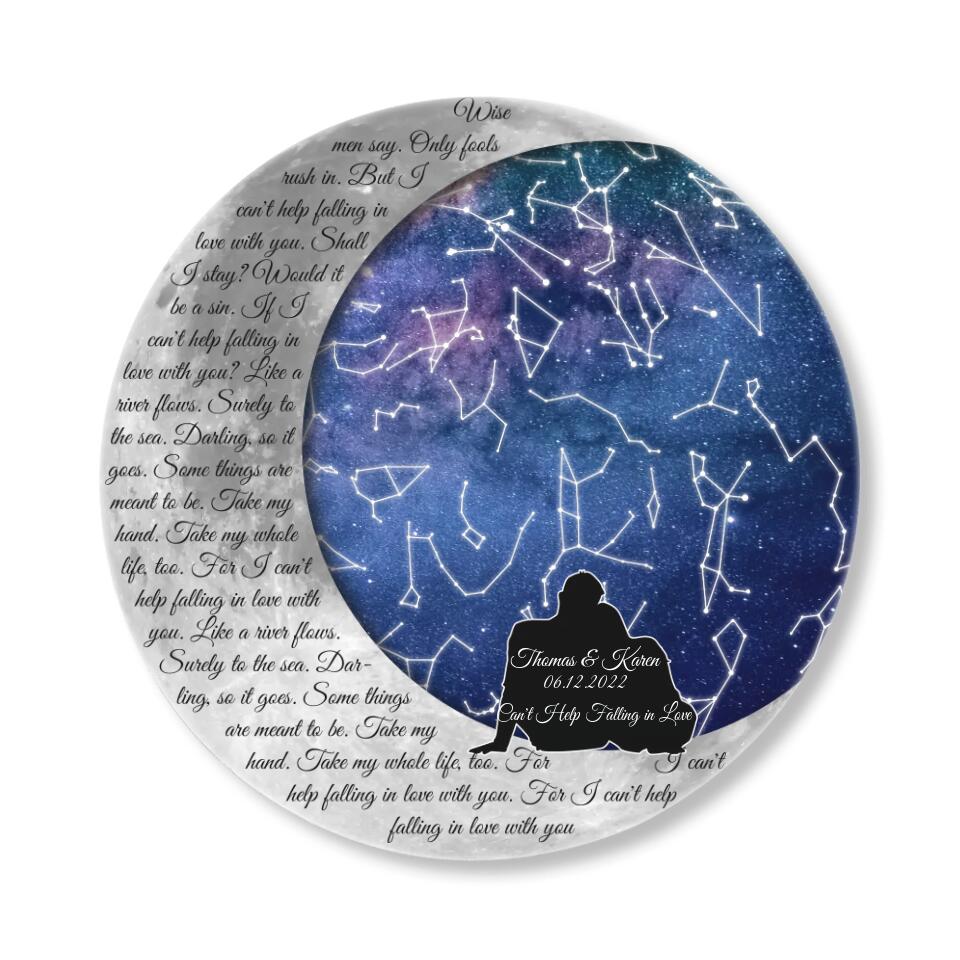 Couple Wooden Sign Couple in Night Sky, Star Map - Personalized Round Wooden Sign - Image 2