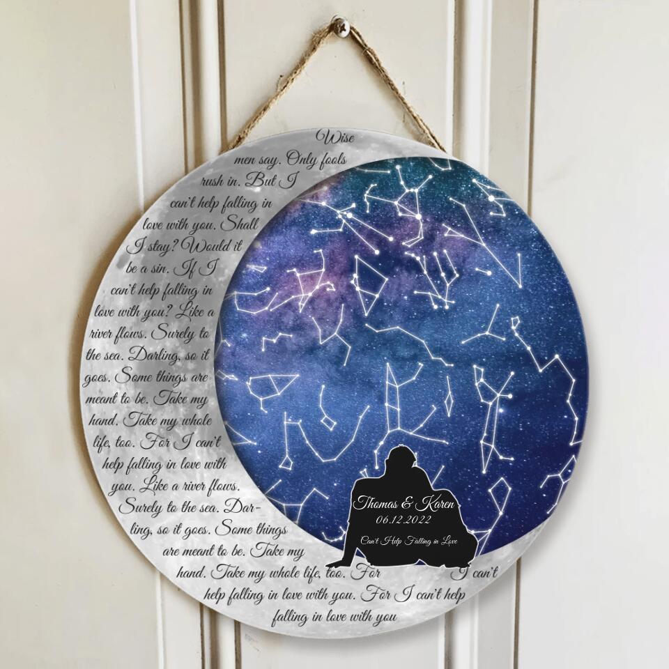 Couple Wooden Sign Couple in Night Sky, Star Map - Personalized Round Wooden Sign - Image 4