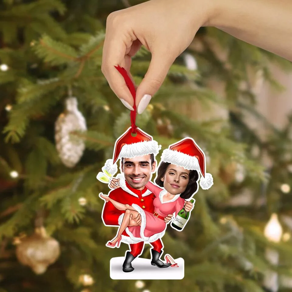 Couple on Christmas Costume - Personalized Upload Photo Acrylic Ornament - Christmas Gift for Couple - Image 3