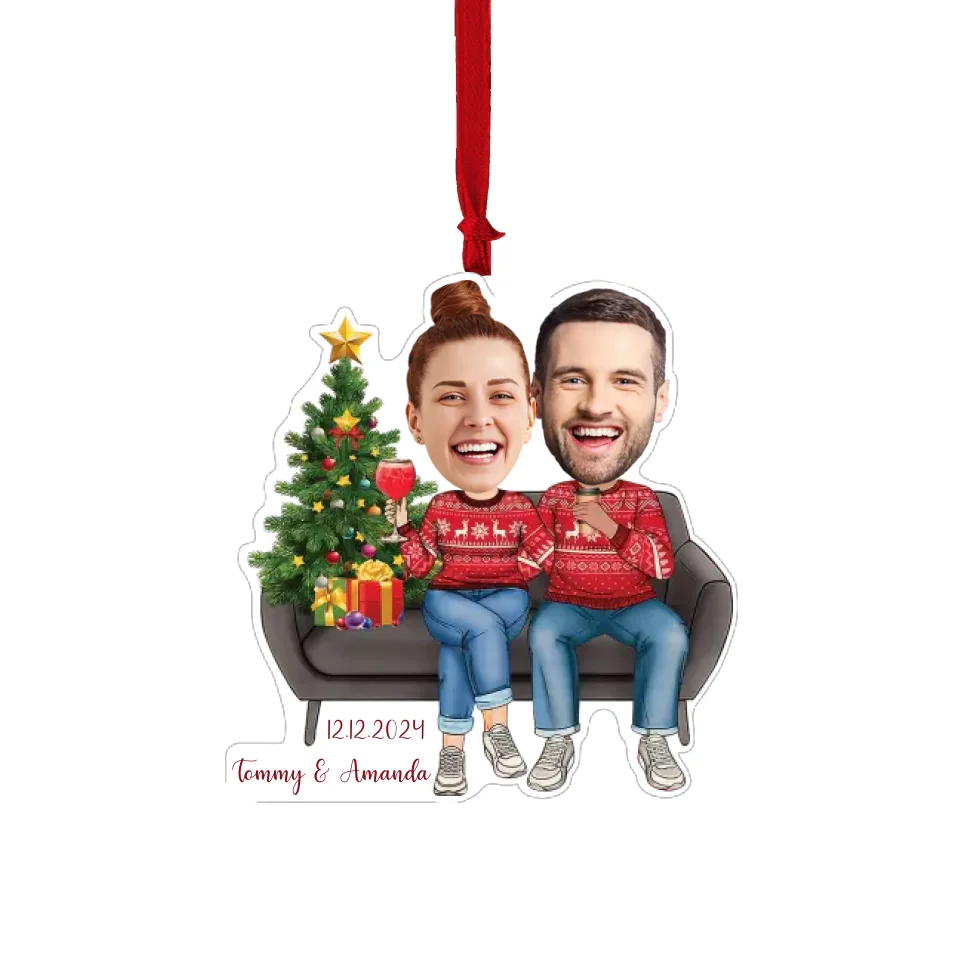 Couple on Christmas - Our First Christmas - Personalized Faces & Names - Custom Face Ornament - Christmas Gift for Her Him - Hanging Decor - Image 2