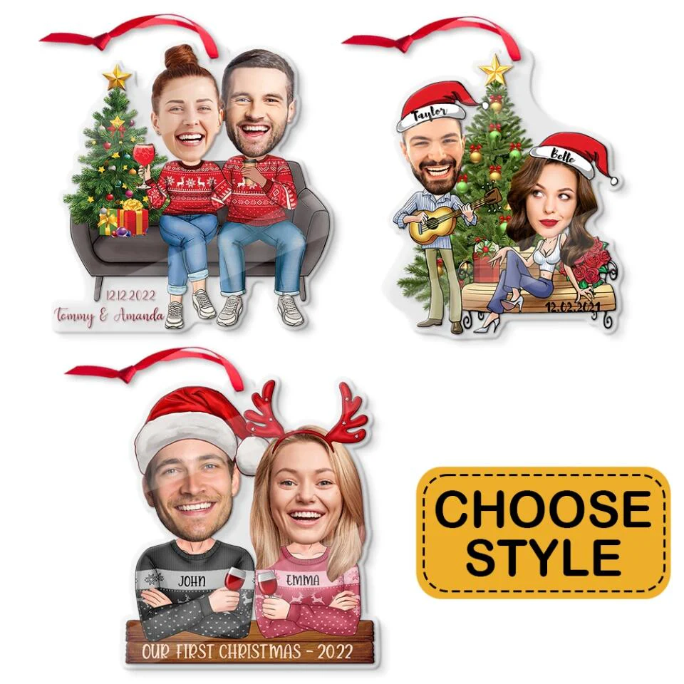 Couple on Christmas - Our First Christmas - Personalized Faces & Names - Custom Face Ornament - Christmas Gift for Her Him - Hanging Decor - Image 3
