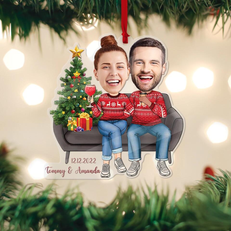 Couple on Christmas - Our First Christmas - Personalized Faces & Names - Custom Face Ornament - Christmas Gift for Her Him - Hanging Decor - Image 4