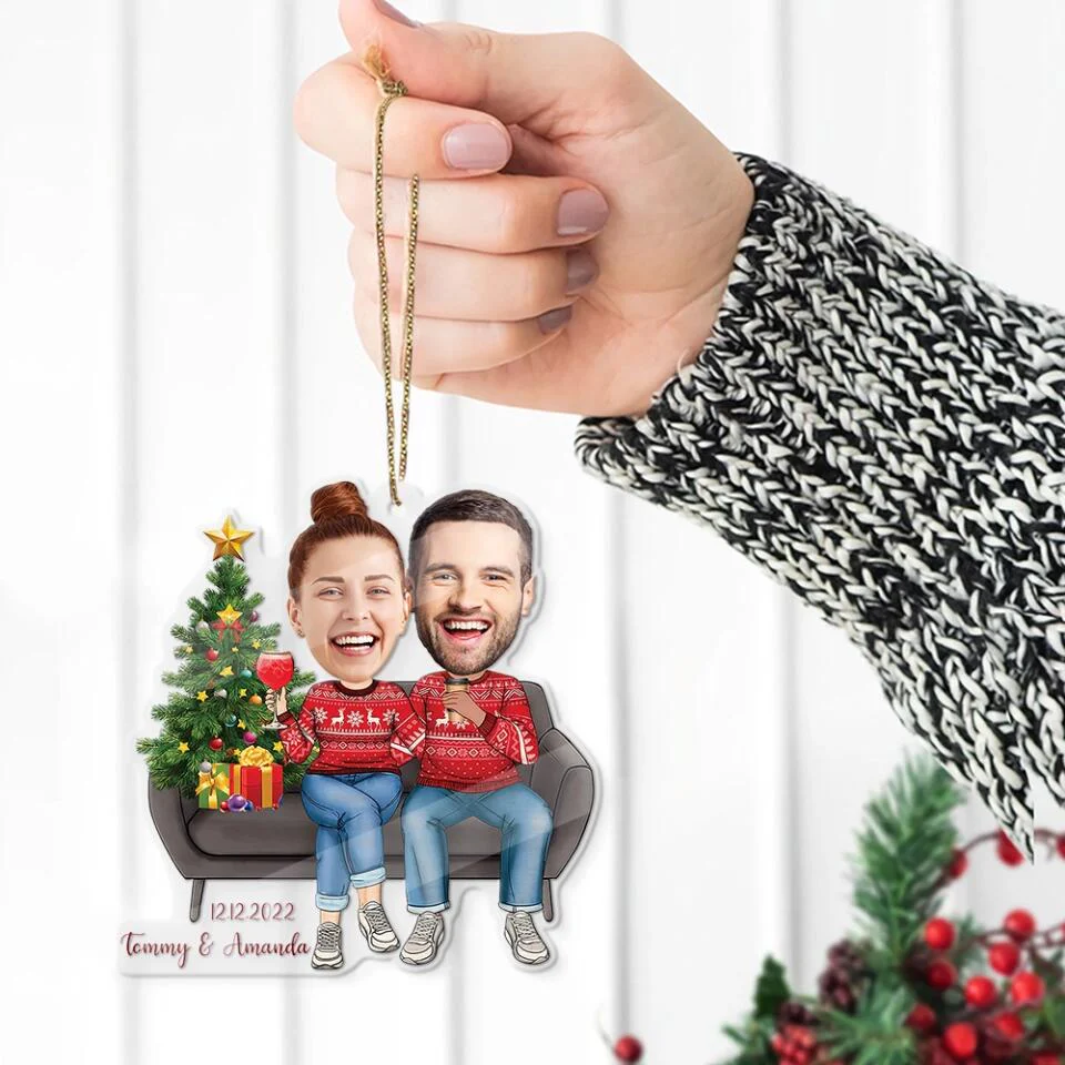 Couple on Christmas - Our First Christmas - Personalized Faces & Names - Custom Face Ornament - Christmas Gift for Her Him - Hanging Decor - Image 5