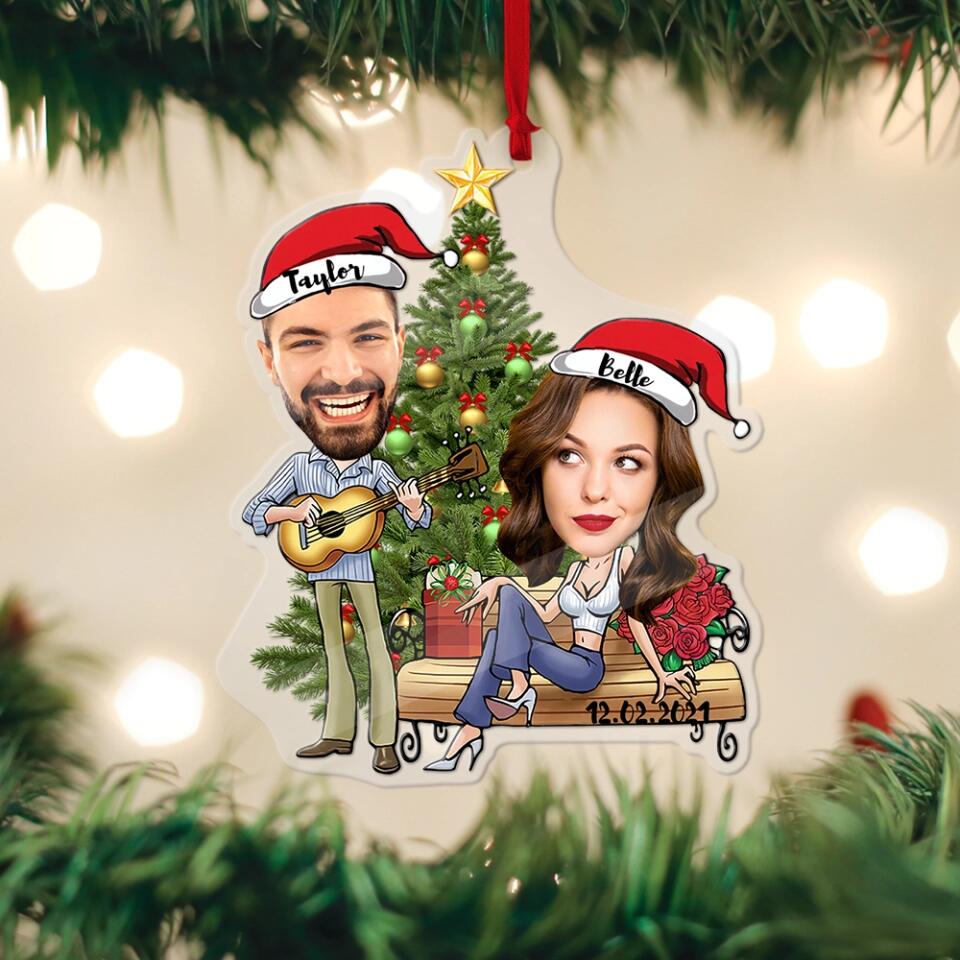 Couple on Christmas - Our First Christmas - Personalized Faces & Names - Custom Face Ornament - Christmas Gift for Her Him - Hanging Decor - Image 6