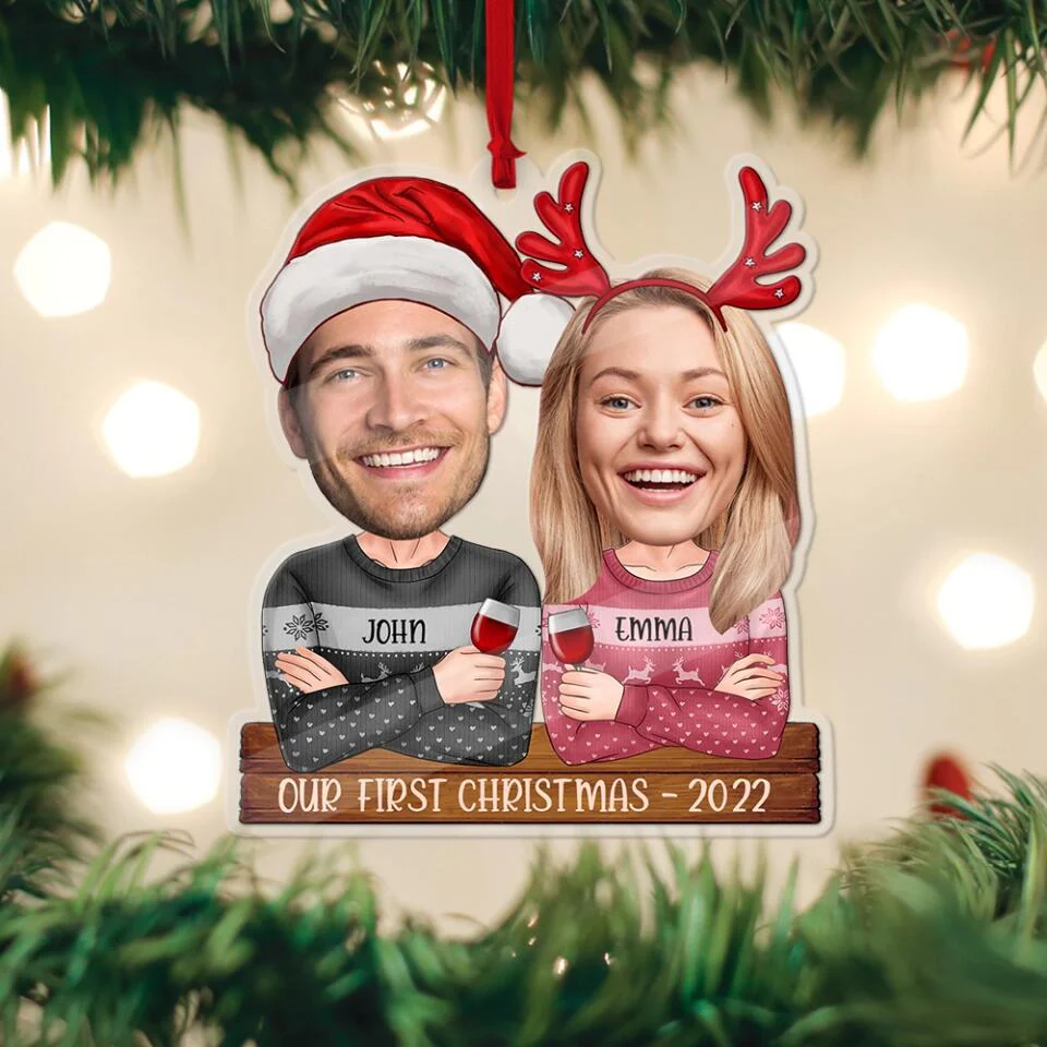 Couple on Christmas - Our First Christmas - Personalized Faces & Names - Custom Face Ornament - Christmas Gift for Her Him - Hanging Decor - Image 8