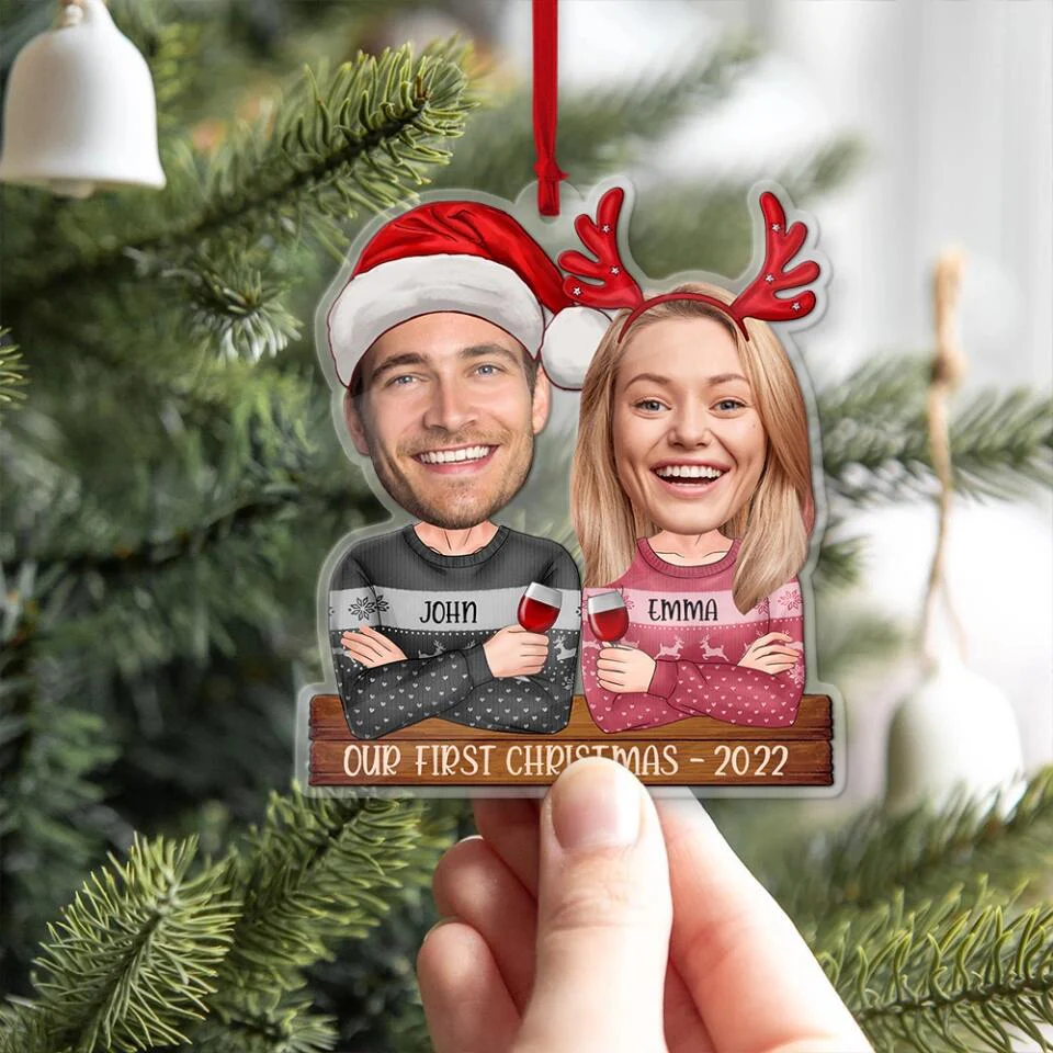 Couple on Christmas - Our First Christmas - Personalized Faces & Names - Custom Face Ornament - Christmas Gift for Her Him - Hanging Decor - Image 9