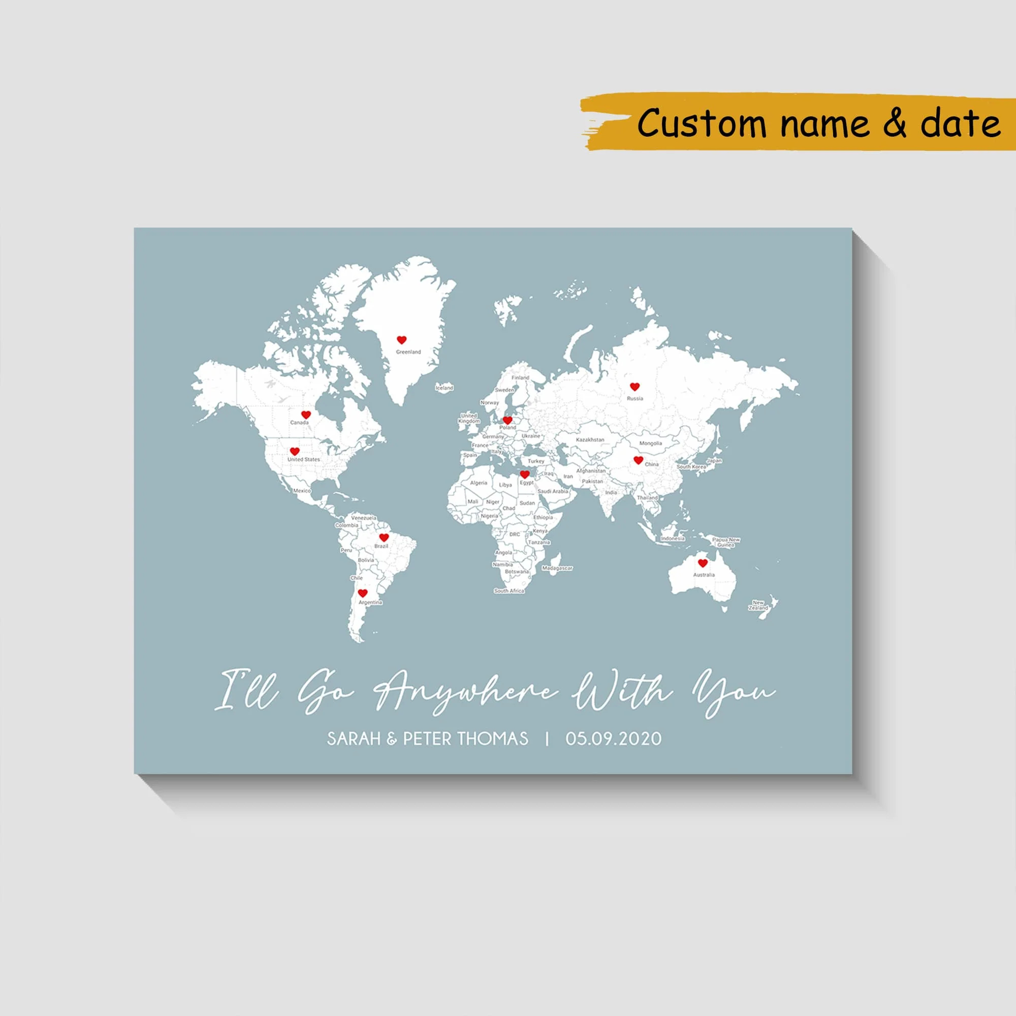 Couples Travel Map Customized Name - Personalized Canvas Prints - Image 3