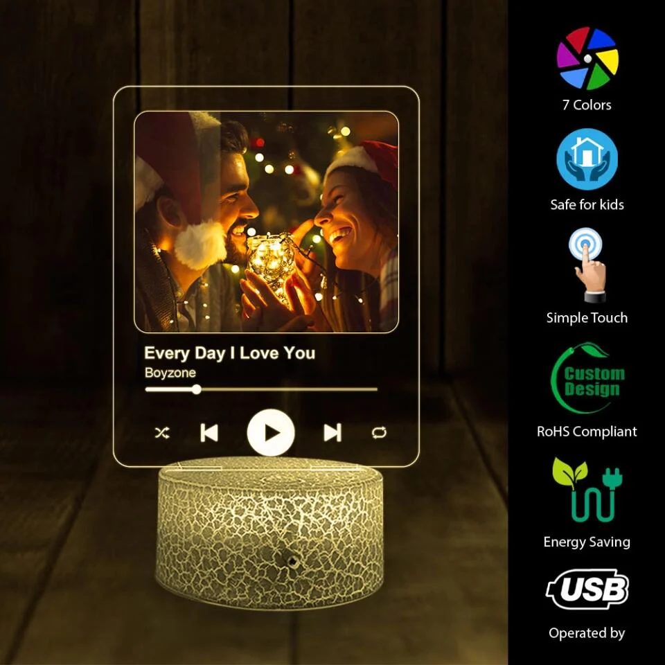 Personalized Valentine Gifts - Custom Favorite Song Name And Singer Custom 3D Light Anniversary Gift For Couples - Image 3