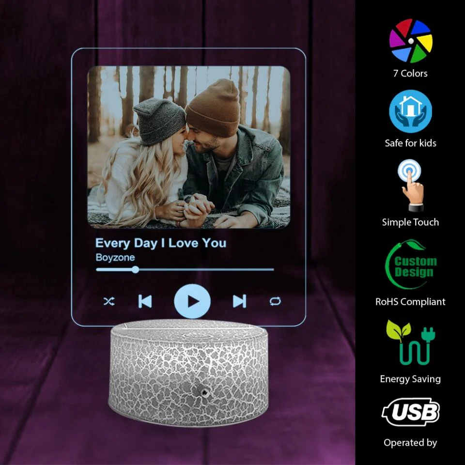 Personalized Valentine Gifts - Custom Favorite Song Name And Singer Custom 3D Light Anniversary Gift For Couples - Image 8